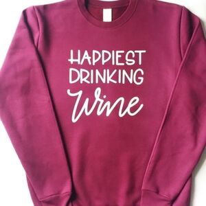 Women's Crew Neck Sweater - Happiest Drinking Wine - Burgundy